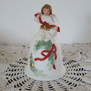 Lovely Vintage Homco Porcelain Christmas Angel Bell #5213
